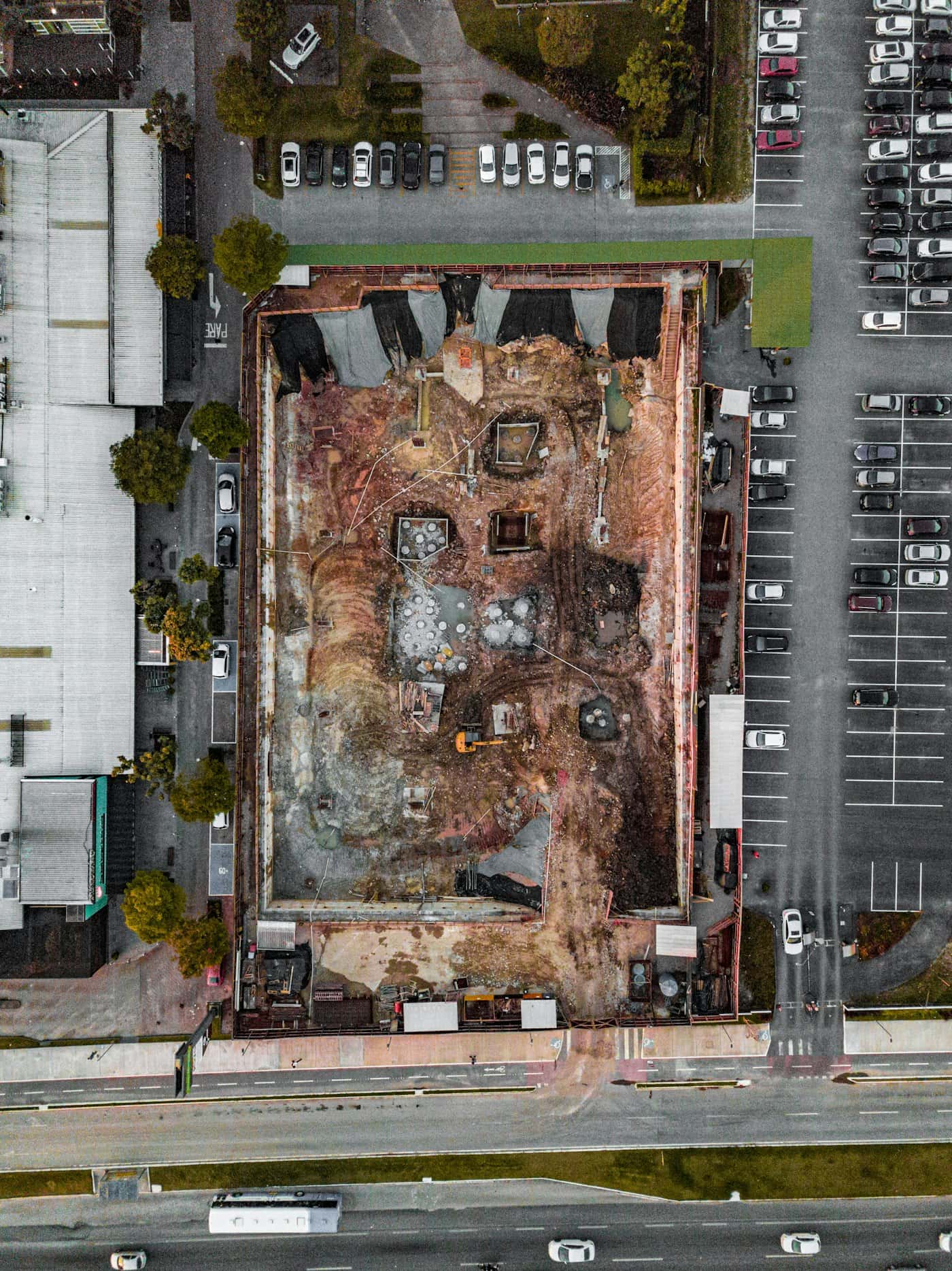 Real aerial photograph of earthworks and excavation